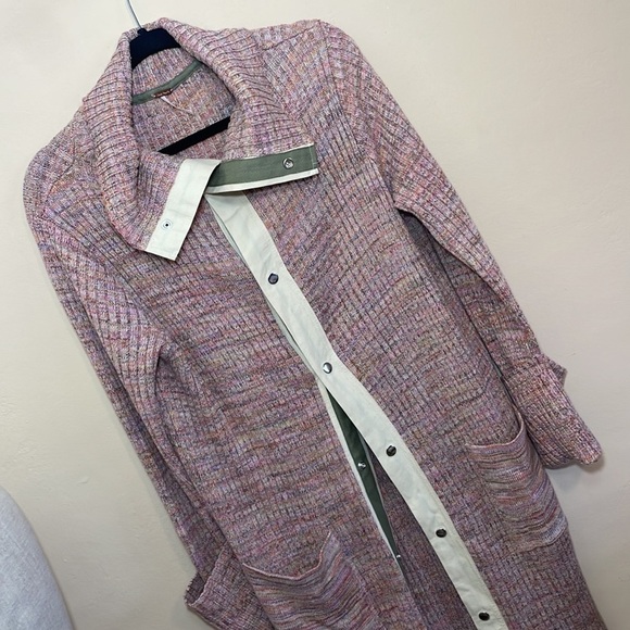 Free People Size L Under The Boardwalk Maxi Cardigan Sweater Ribbed knit - Picture 6 of 10